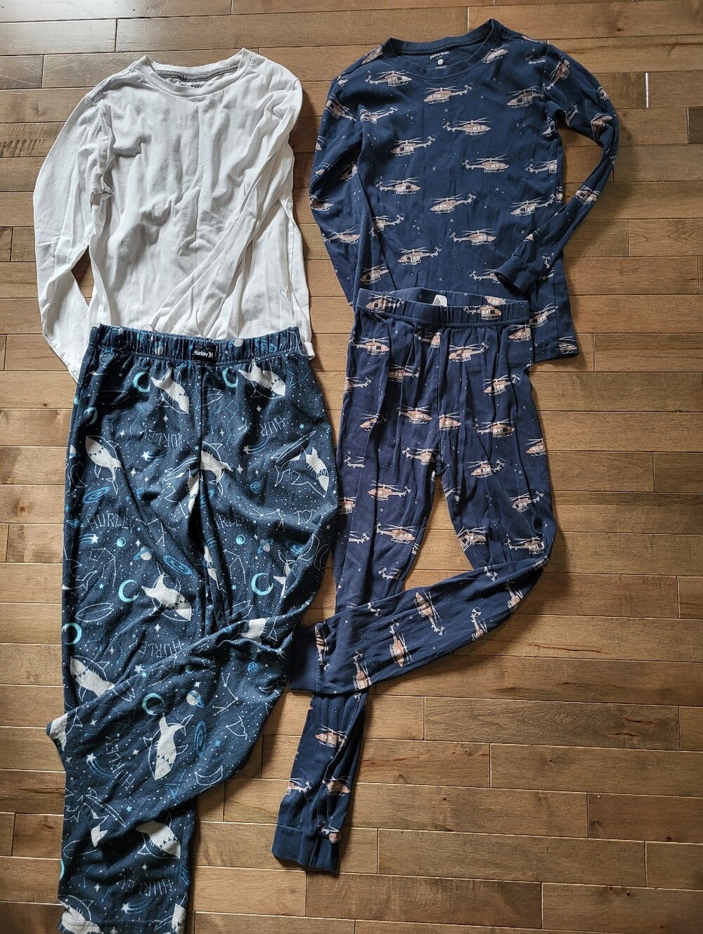 Petit Lem Navy Helicopter & Space Pajama Set with White Top